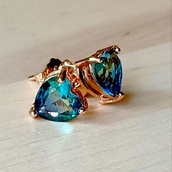 Jewelry - Rose Gold 1.25ct Heart Tourmaline Gemstone Stud Earrings